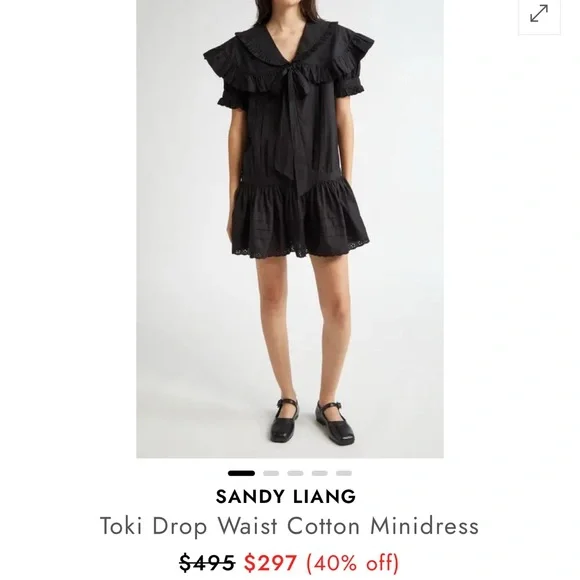 Sandy Liang Elegant Black Ruffled Dress with bow - Picture 5 of 6